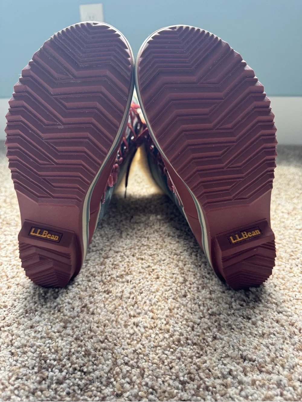L.L. Bean Burgundy and Gray Faux-Fur Lace-Up Winter Boots